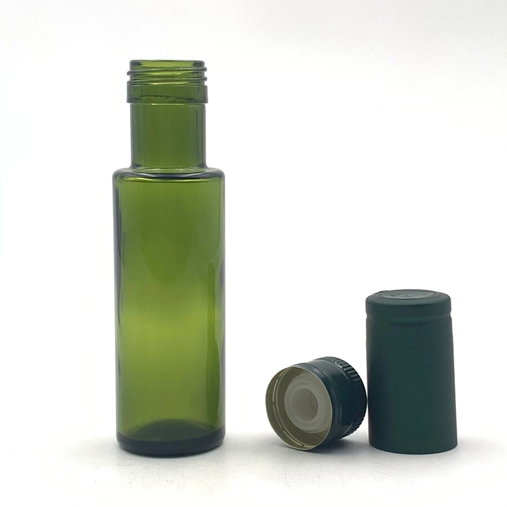 زجاجة زيت زيتون دائرية خضراء داكنة سعة 100 مل